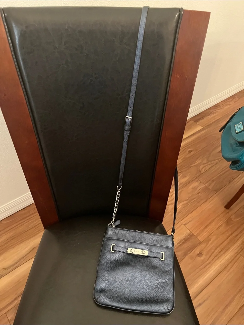 Metallic blue Coach crossbody purse